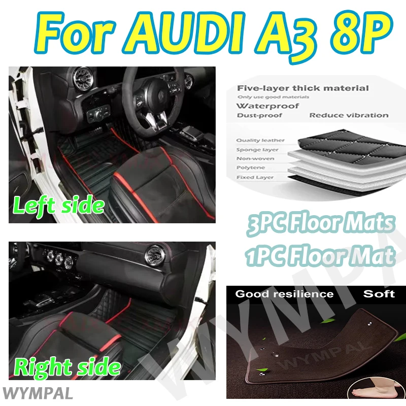 

Luxury Custom Car floor mats for AUDI A3 8P sportback 2008 2009 2010 2012 2013 auto foot Pads automobile carpet cover