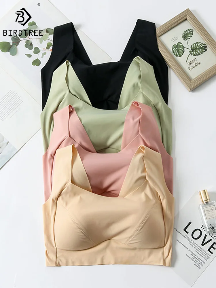 

Бюстгальтер Birdtree из 100% шелка, женское нижнее белье, тонкий спортивный бюстгальтер без косточек, французский стиль, сексуальный бесшовный регулируемый бюстгальтер P36743QM