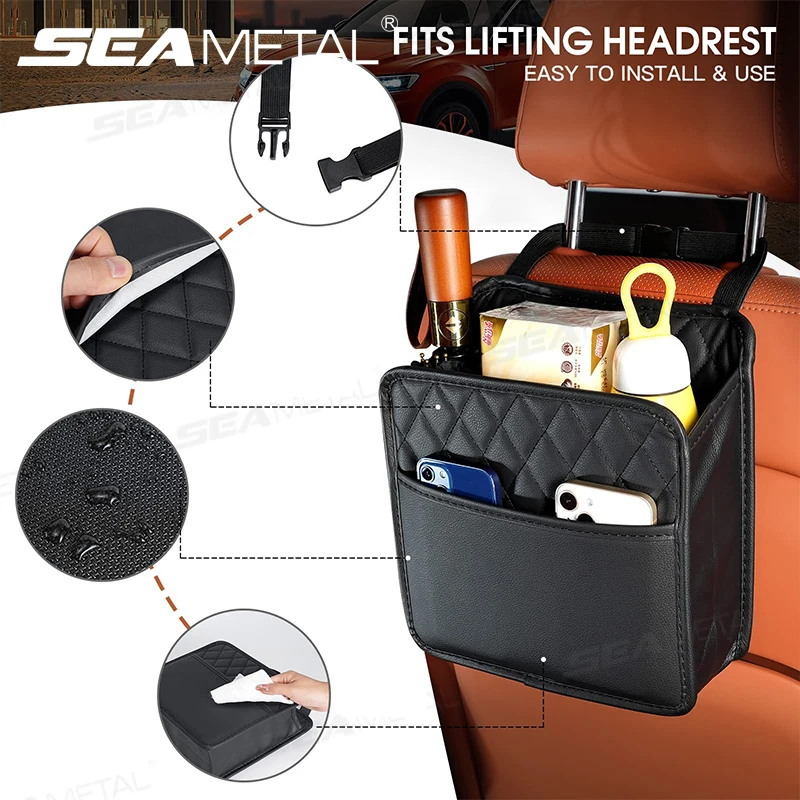 SEAMETAL Car Seat Back Storage Box Universal Hanging Headrest Organizer Foldable Storage Pocket for Phone Umbrella Tissue Holder