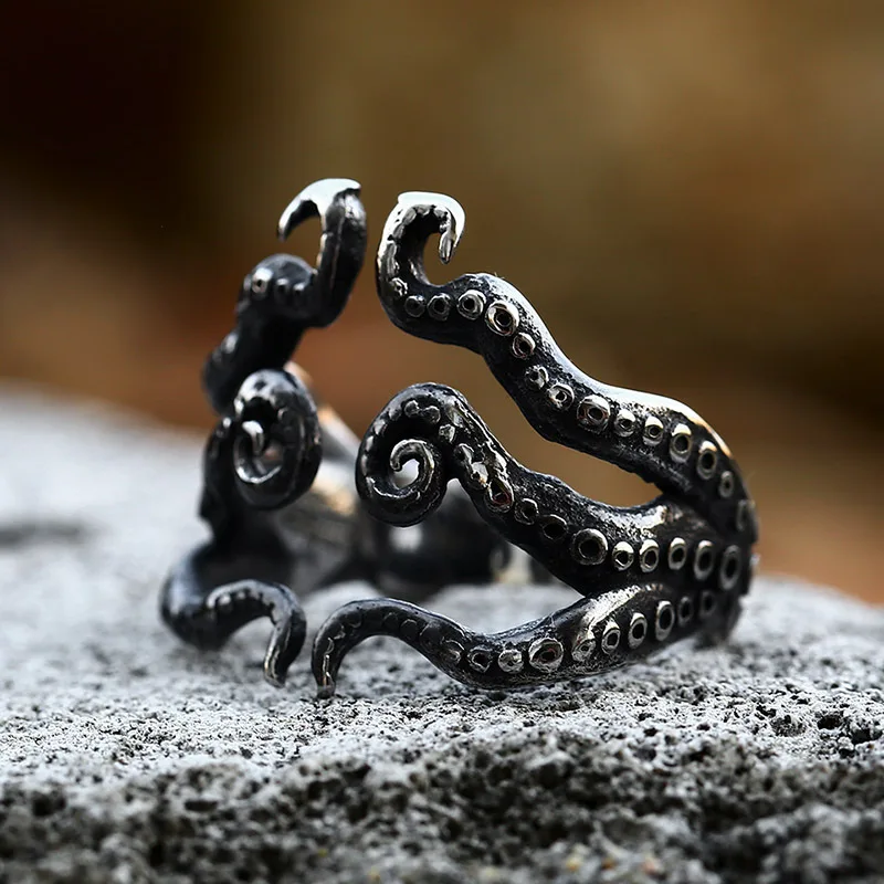 Retro Octopus Tentacle Ring Punk Gothic Open Ring For Men Silver Color Handmade Unisex Designer Jewelry Cthulhu Accessories Gift