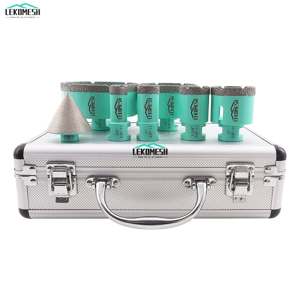 

LEKOMESH Diamond Core Drill Bits Set 7pcs/box 5/8"-11 Thread 20-100mm + Chamfer Bit Aluminum Box Ceramic Porcelain Cup Saw Set