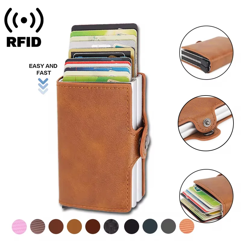 RFID Blocking Protection Credit Cardholder Men's ID Clip Wallet Leather Metal Aluminum Business Bank Card Holder Luxury Case