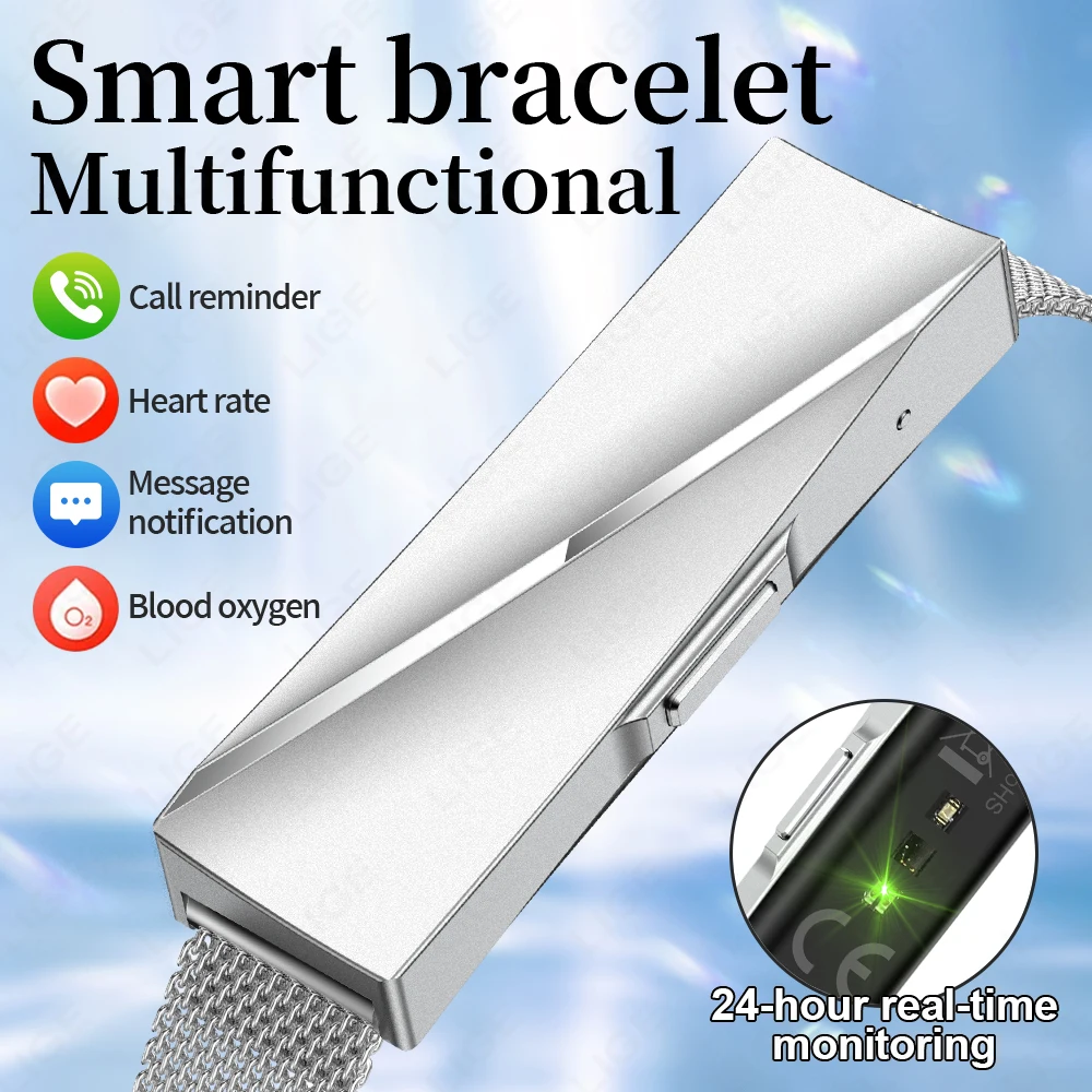 

LIGE Smart Bracelet Fashion Stainless Steel Bracelet Women Heart Rate Health Monitoring Call Notification Screenless Smart Watch