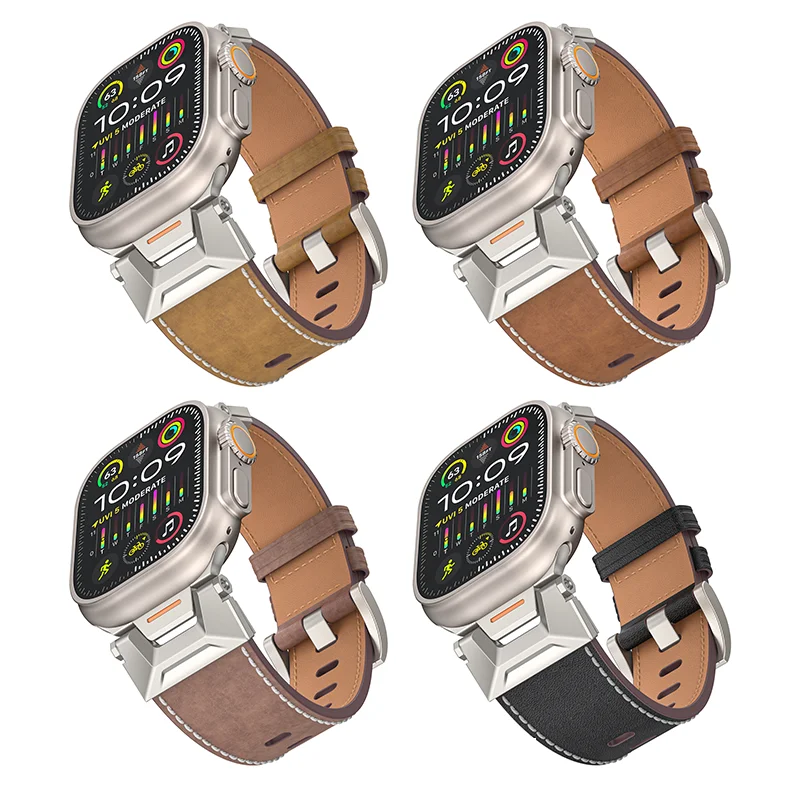 Leather Strap for Apple Watch Ultra 2 Series 9 7 8 se 5 6 4 3 42 44mm Luxury Men Bracelet for iWatch ultra 49mm 45mm Band Correa