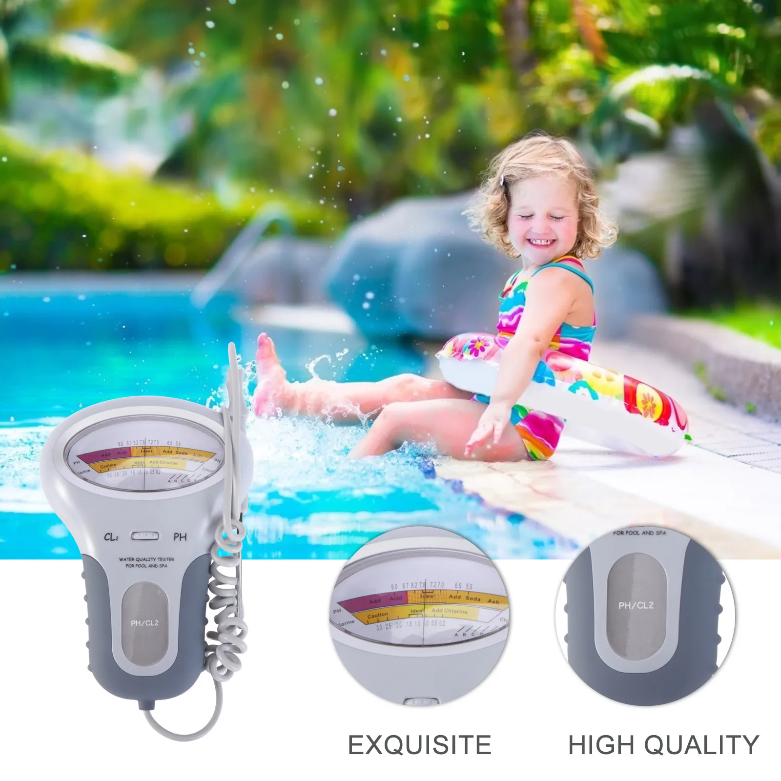 

Swimming Pool Water Quality Tester Grey Portable PH Meter Residual Cl2 for Aquarium Testing