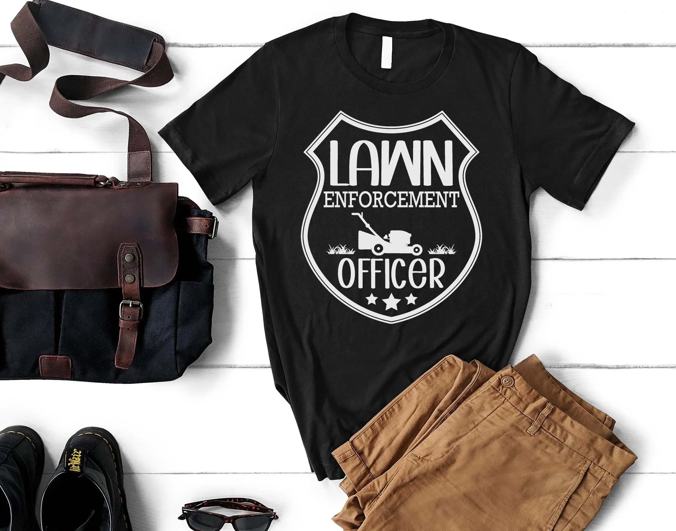 Lawn Enforcement Officer T Shirt Father's Day for Dad Landscaping s Lawnmower Mower Funny Grandpa from Daughter