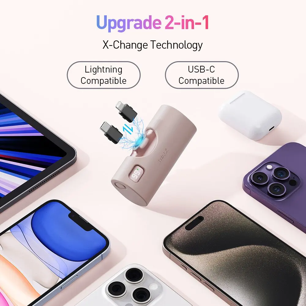 IWALK Capsule Mobile Power Bank Fast Charging 5000mAh Portable Convertible Connector Suitable for iPhone Lightning