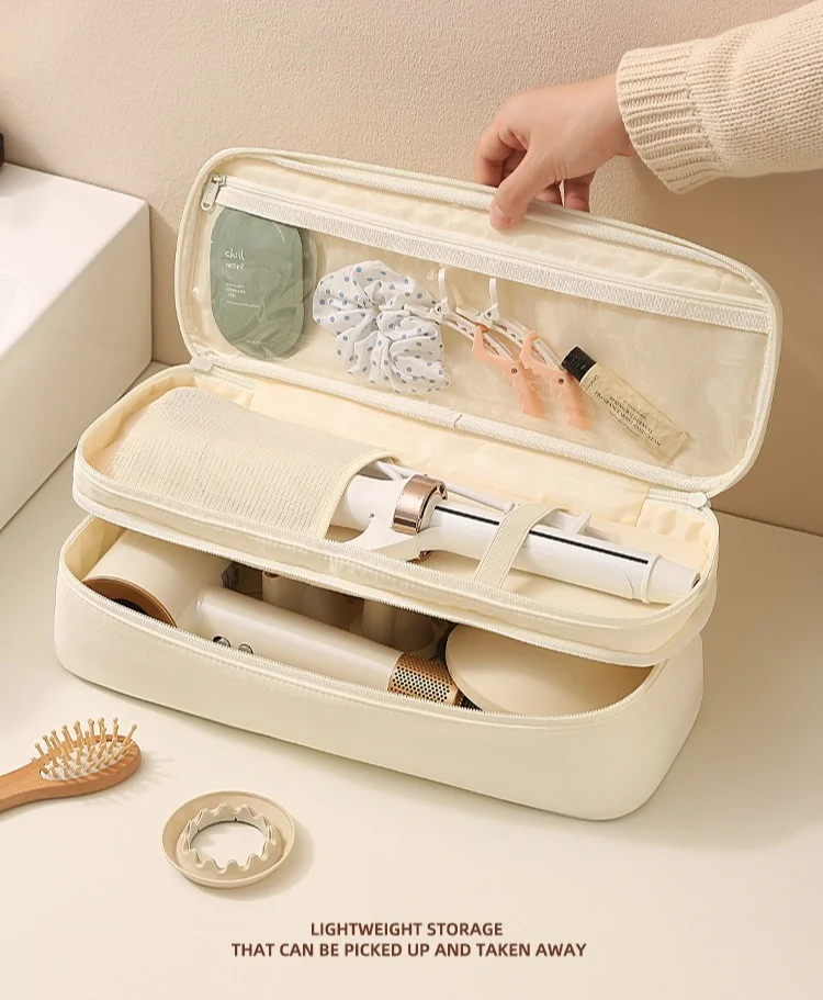 1 Stück tragbare Aufbewahrungstasche für Haartrockner, doppellagige, wasserdichte Reisetasche für Kosmetikartikel, Organizer für Lockenstäbe, Reise-Organizer. – Detail 5