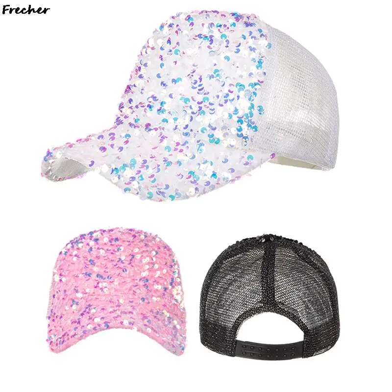 Full Sequin Baseball Caps Women Mesh Patchwork Visors Cap Wedding Party Sun Hats Rock Hip Hop Casquette Girls Shiny Snapback Hat