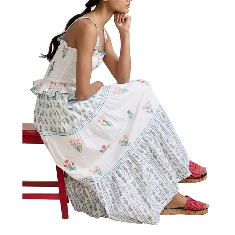 A83F-Vestido bohemio de verano para mujer, vestido con hombros descubiertos Y2k, vestido largo fluido con volantes y volantes, vestido veraniego para playa y vocación