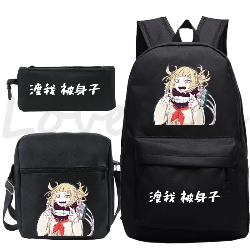 My Hero Academia Himiko Toga Print Backpack 3pcs/set Girl Boy Cartoon Schoolbag Anime Boku No Hero Academia Bagpack Kids Bookbag