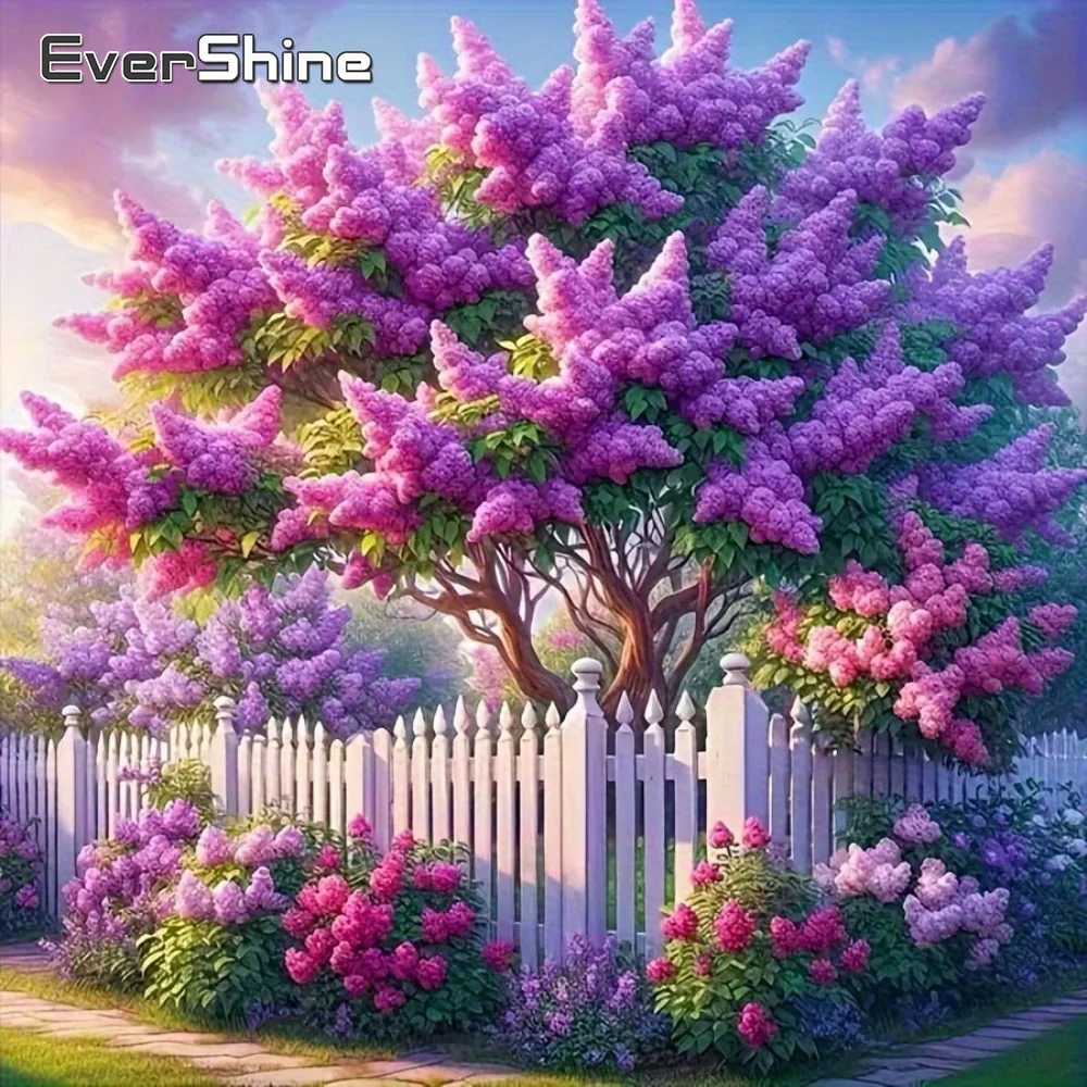Evershine Diamond Mosaic Lilac Hedge Full Square Painting Landscape Cross Stitch Embroidery 5D DIY Home Living Room Art Craft