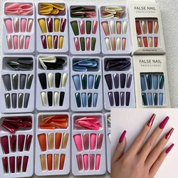 24pcs Mid Length Fake Nails Ballet Removable Wear Full Cover Coffin Head Press on Nail Artificial Manicure Patch False Nail Tips