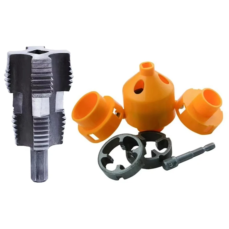ABAE-9Pcs/Set Kit de enhebrado de tubos de PVC, troquel redondo de tubo, abridor de rosca interna de tubería de agua PPR de 4/6 puntos