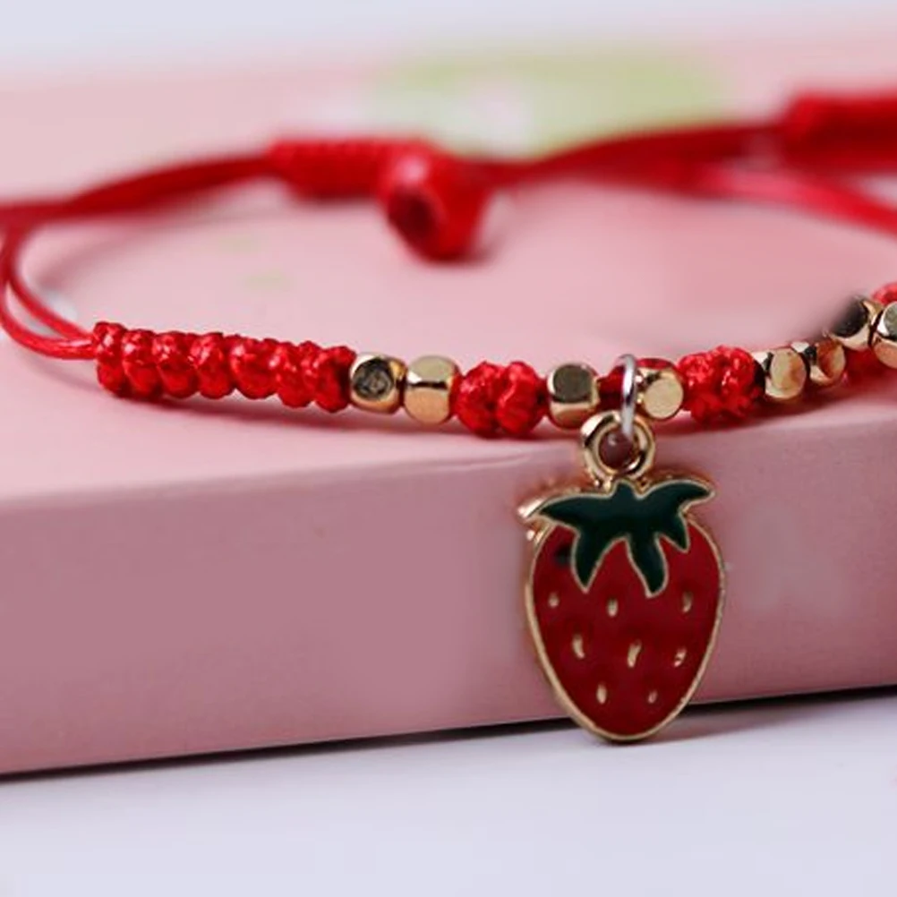 

1pcs Strawberry Themed Bracelet Adorable Woven Design Cute Matching Jewelry Daily Wear Adjustable Rope Charms Fruit Accessories