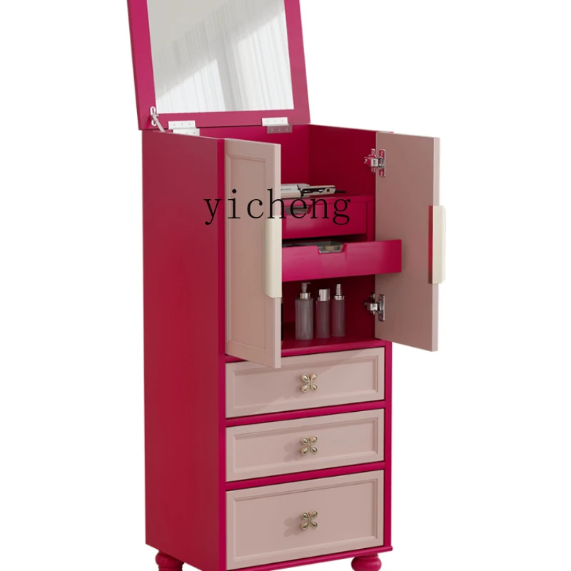 XL Jewelry Cabinet Dressing Table Integrated Floor Cloakroom Middle Island Cabinet Flip Mirror Clothes Closet Makeup