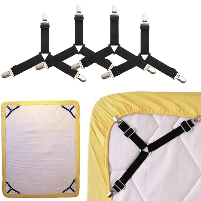 4Pcs/lot Bed Sheet Fasteners Holder Gadgets for Bed Sheet Organizer Mattress Cover Clip For Home Elastic Straps Adjustable Clips