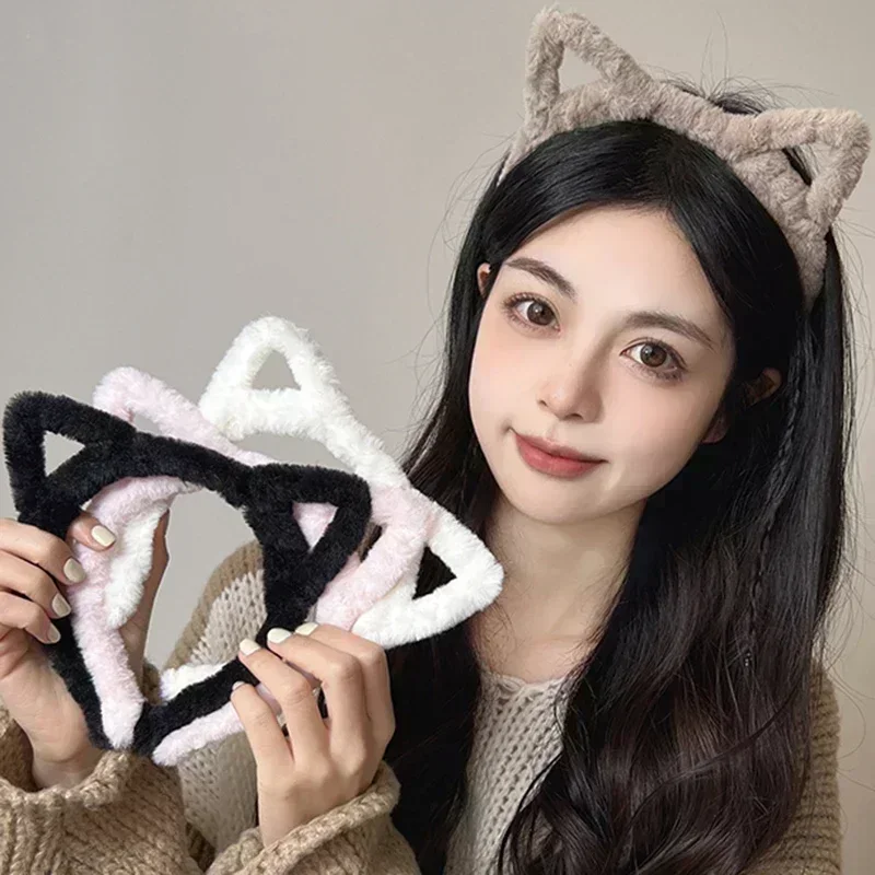 Cat Ears Headband para Mulheres, Cartoon Plush Hair Band, Anime Cosplay, Bonito Headware, Face Wash, Acessórios para Cabelo, Meninas