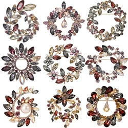 Trendy Rhinestone Flower Brooches for Women Classic Purple Wreath Office Party Friend Gifts Jewelry Accessories