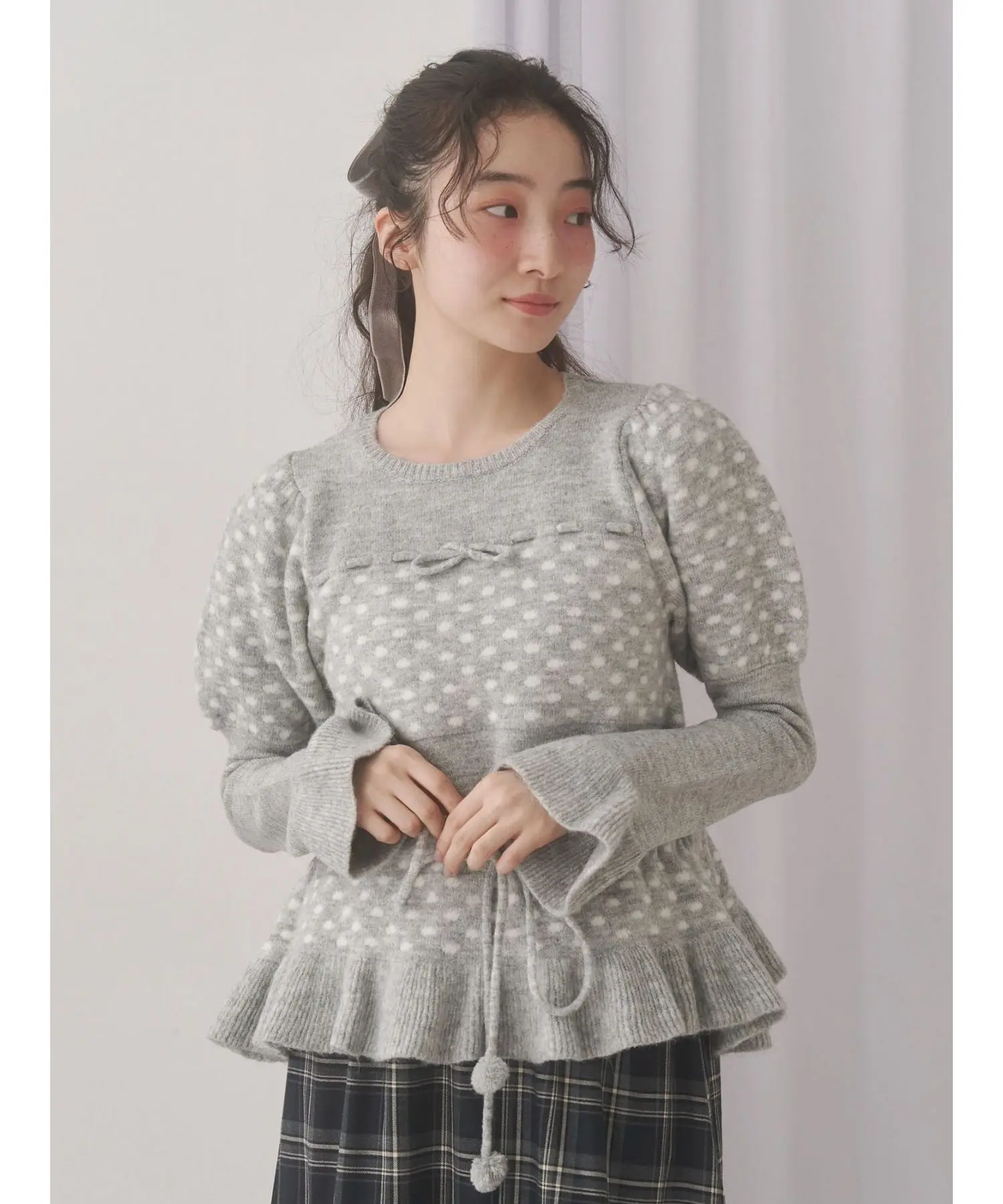 

Блузка в горошек Merry J с завязками на талии, свитер, весна 2026, женская мода, с узором в виде листьев, длинный рукав, 100% другой материал