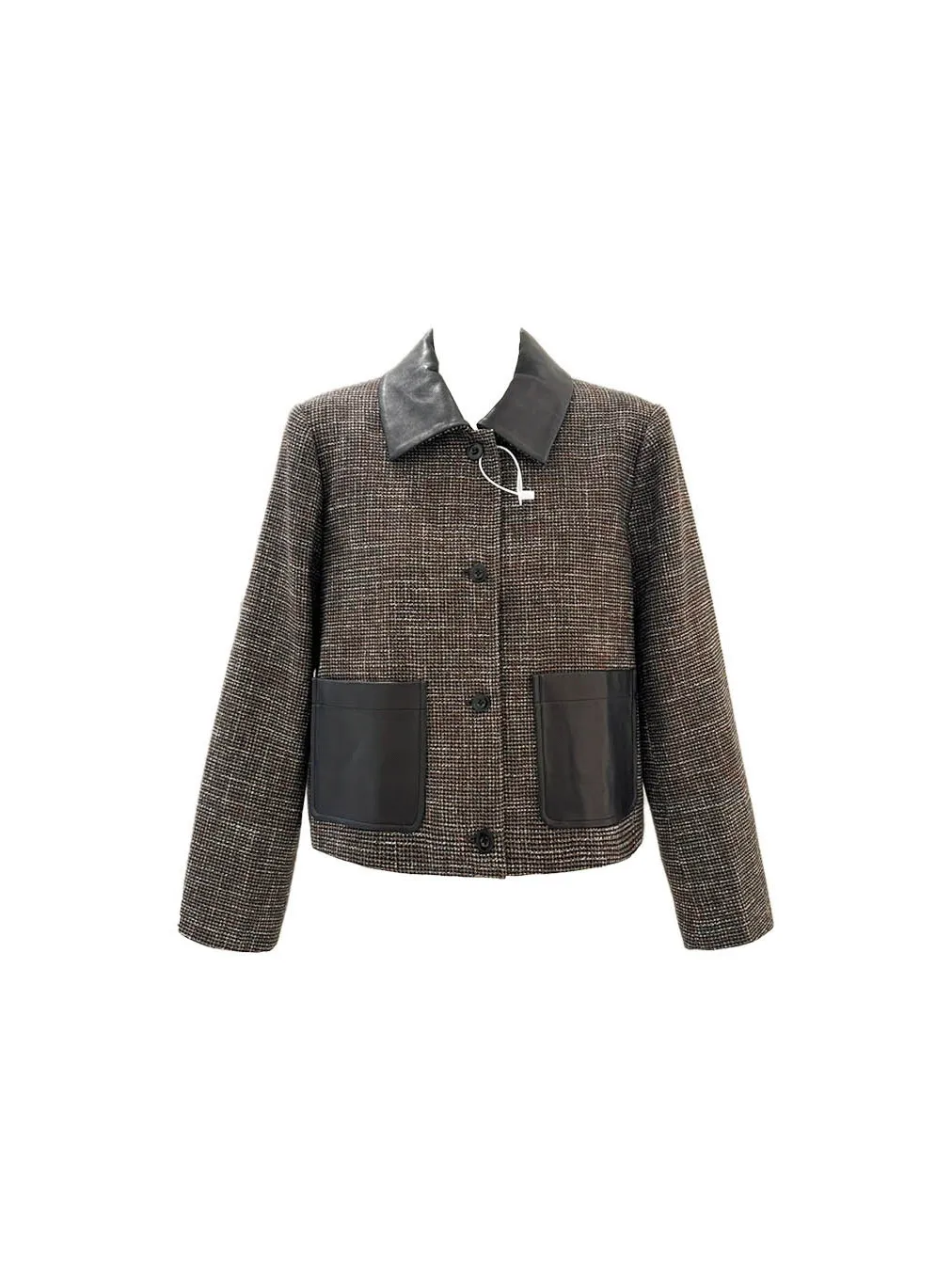 

Женское пальто из натуральной кожи в стиле ретро с клетчатым узором, отложным воротником и универсальным дизайном...