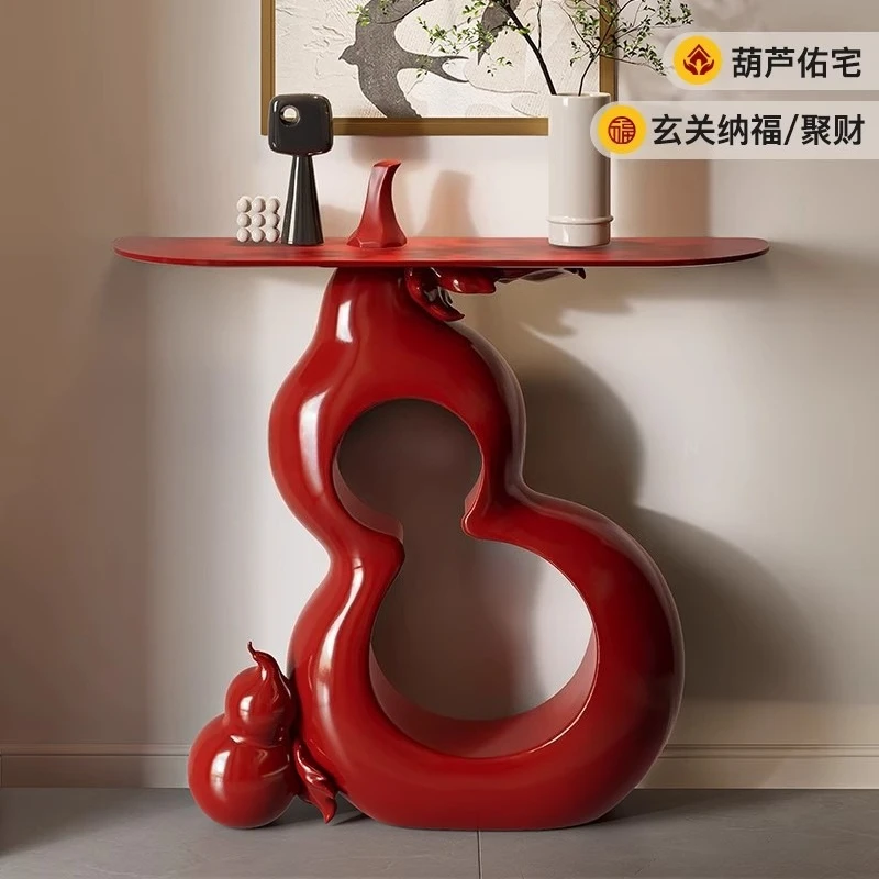 gourd entrance table red art foyer against the wall Chinese end view table solid wood high-end
