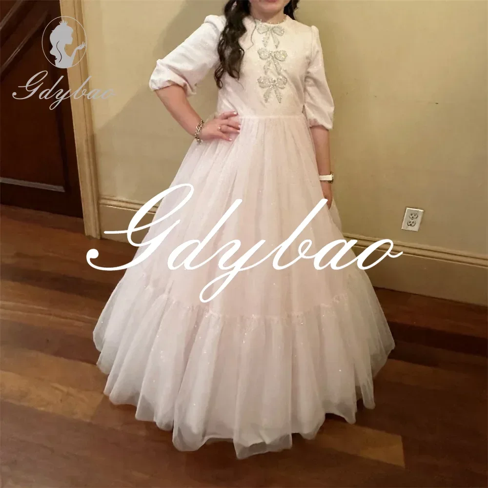 Butterfly Diamonds Pleat Princess First Communion Dress Floor Length Elegant Floor Length Classic Flower Girl Gown Customized