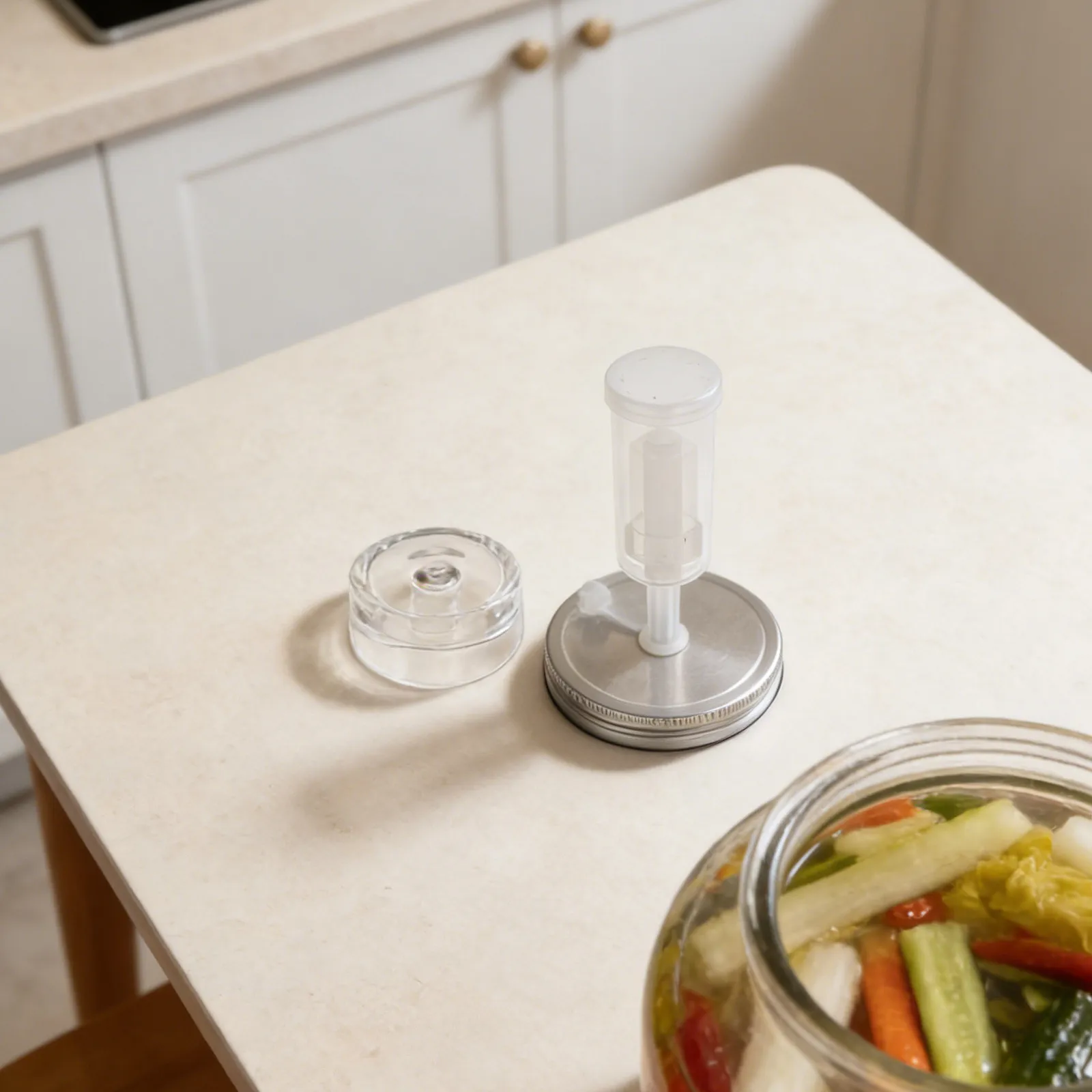 1Set Glass Kimchi Fermenter Kit Fermentation Weights Pickling Press 86Mm Jar Lid Airlock for Sauerkraut Pickles Jar