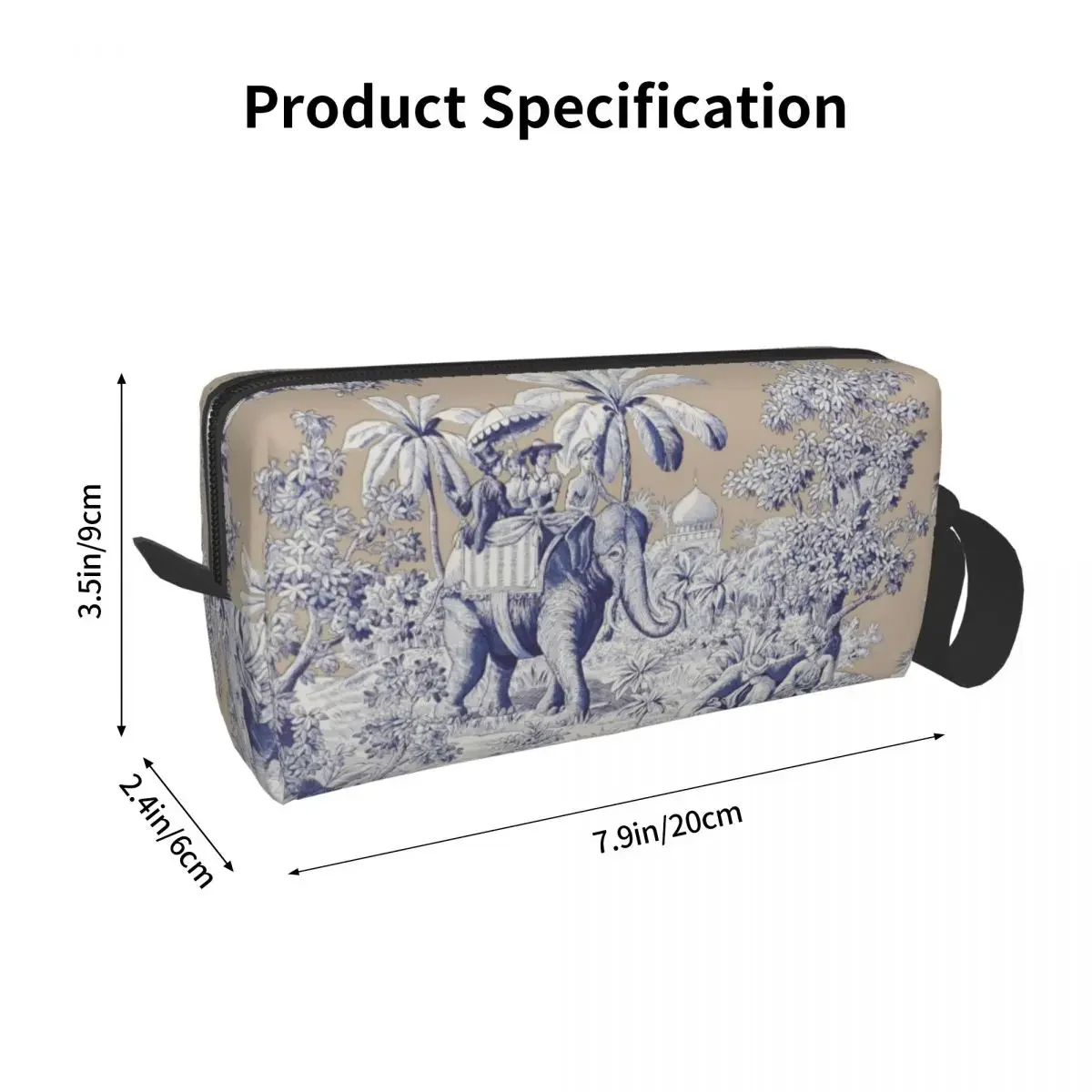 Navy Blue Toile De Jouy French Motif Pattern Cosmetic Bag Women Fashion Big Capacity Makeup Case Beauty Storage Toiletry Bags