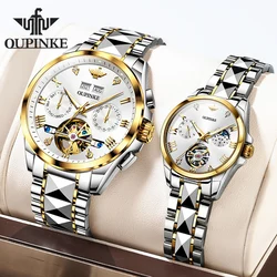 OUPINKE-Relógio de pulso Tourbillon para homens e mulheres, original, luxo, automático, mecânico, presentes do amor, par, marca de topo