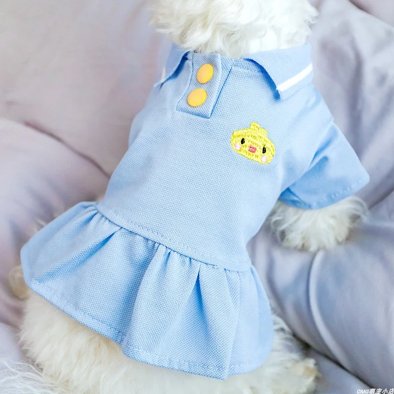 1PC Pet Clothing Dog Cat Spring/Summer Thin Hoodie Blue Polo Student Skirt Suitable for Small and Medium sized Dogs