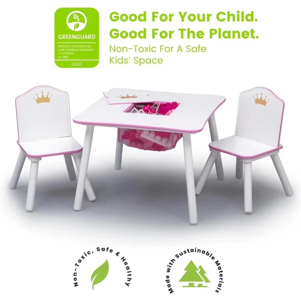 Ensemble table et chaise en bois pour enfants avec rangement, espace parfait pour les devoirs ou les repas, blanc et rose