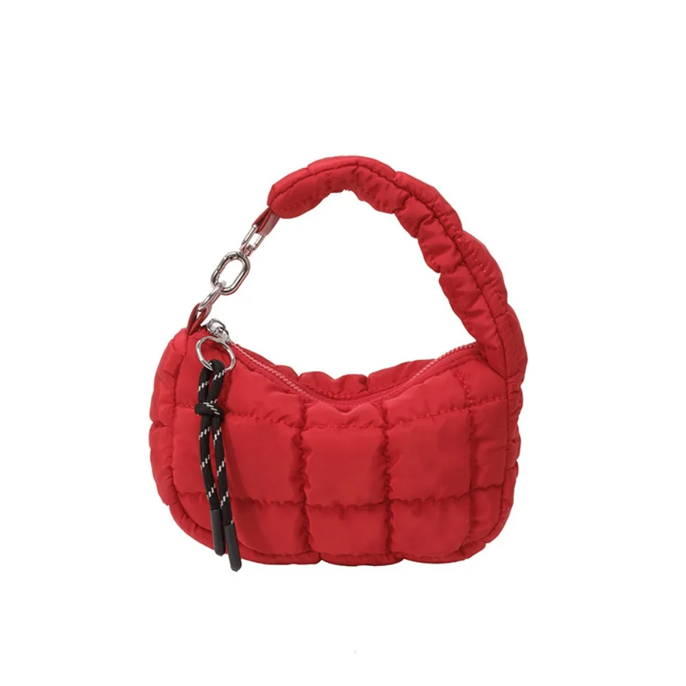 

Cute Sweet Bubble Cloud Handbag Solid Color with Pendant Pleated Dumpling Bag Zipper Korean Style Rhombus Plaid Handbag Women
