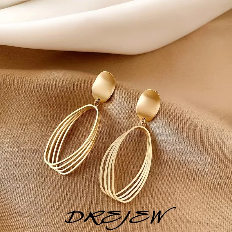 

DREJEW Geometric Oval Earrings for Women Europe and The United States High-grade Long Matte Matte Frosted Fashion Drop Earring