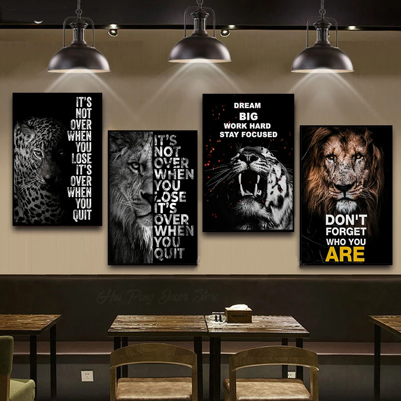 Animal Art Inspirational Quotes Canvas Painting Lion Animal Motivational Posters and Prints Wall Art for Living Room Home Decor