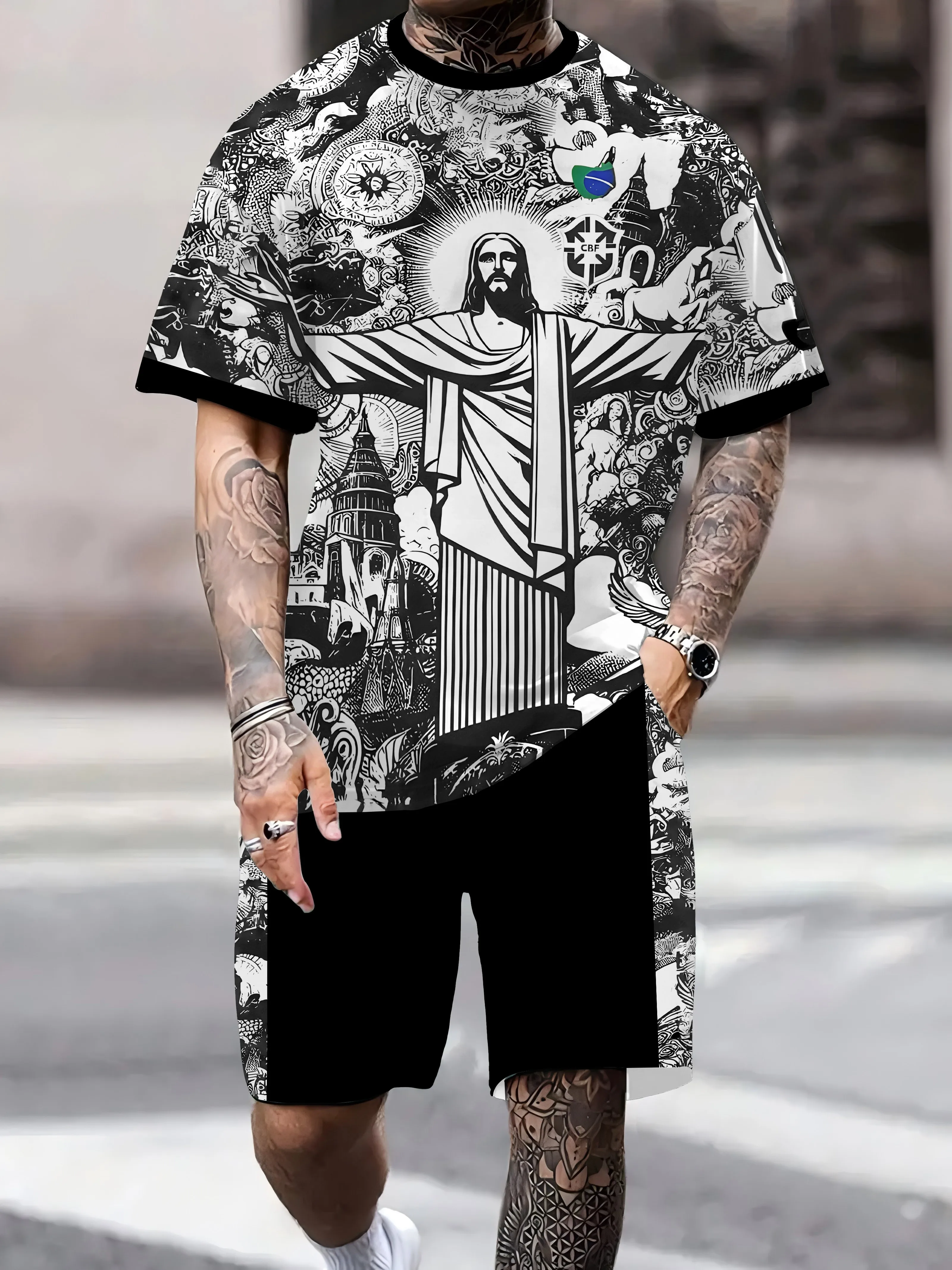 

2025 Summer Latest Explosive Sports Football Suit Brazil Special Edition Training Suit Summer Adult Round Neck Set Quick Drying