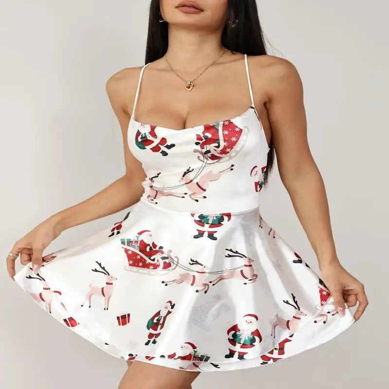 

Kawaii модные топы для девочек, студенческая повседневная женская одежда с героями мультфильмов, рождественское платье, повседневное праздничное платье с открытой спиной и шнурком для платья