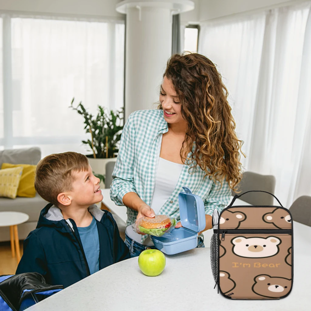 Sac à lunch étanche pour l'école, glacière thermique de pique-nique, boîte à lunch isolée, sacs fourre-tout pour femmes et enfants, ours de poupée