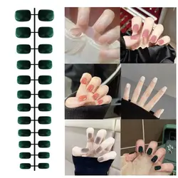 24Pcs Solid Color Fake Nails Mini Bright Short Square Head False Nails Detachable Wearable Full Cover Manicure Press-on Nails