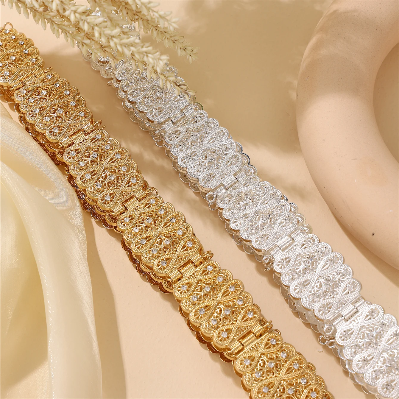 

Moroccan Wedding Gown Belt Master Carved With Clear Grain Rhinestone Embellished Bridal Gift Long Adjustable Waist Chain