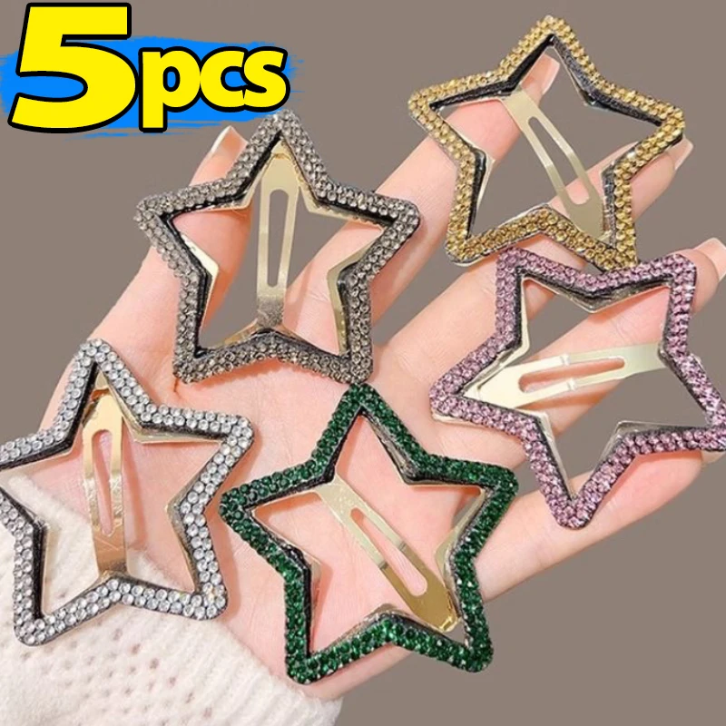 1/5pcs Shiny Star Hairpin for Girls Women Ladies Y2K Korean BB Bangs Clip Hairpin Fashion Hollow Rhinestone Headwear Accessories