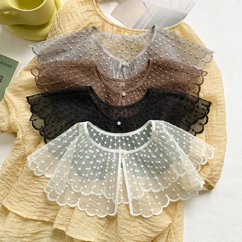 Korean Style Hollow Out Lace Fake Collar Solid Color Decorate Neck Shoulder Cover Ladies Summer Thin Casual Shawl Free Size