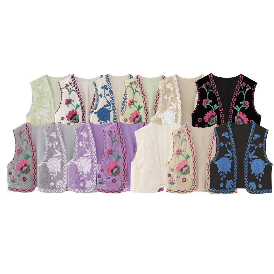 

Embroidered Vests Top Women Vest 2023 Summer Loose Waistcoat Ladies Cardigan Outwear Top Sleeveless Tops Chic Tank