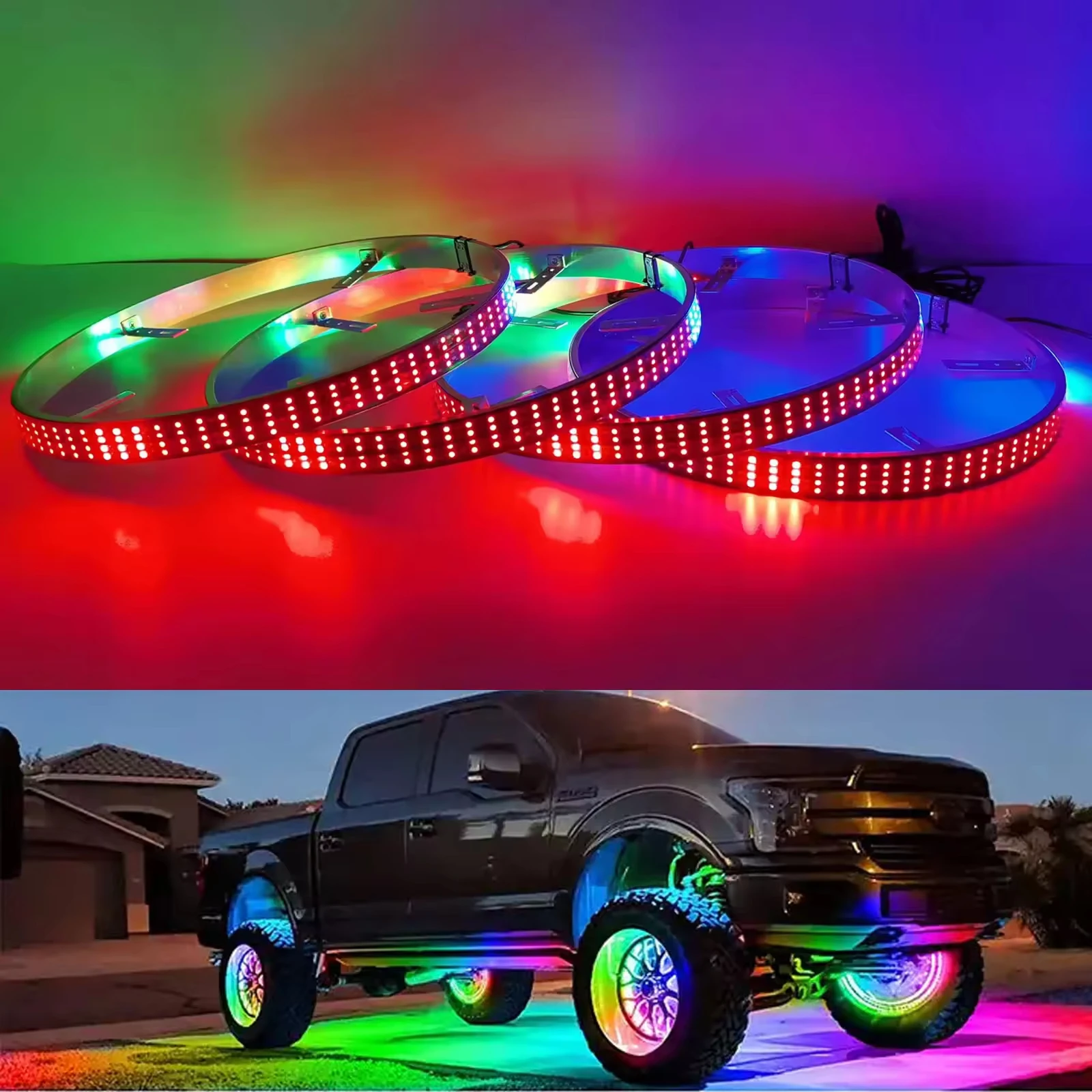 Kingshowstar Aluminum 4-Row Dream Color Wheel Light 15 /17 Inch Off-road LED Wheel Rim Light 12V For Truck ATV Car