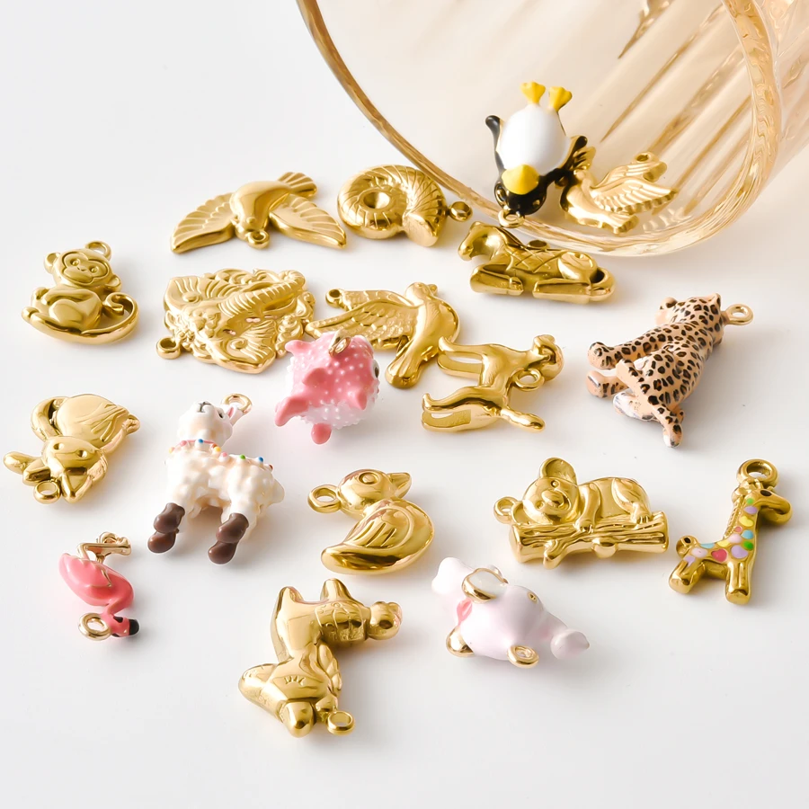 10pcs Enamel Animal Charms Koala Yellow Duck Monkey Giraffe Stainless Steel Pendant For Bracelet Necklace Keychain DIY Jewelry view 2