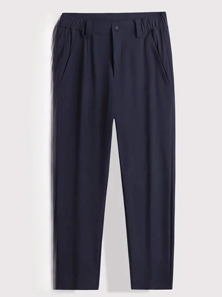 

Мужские спортивные брюки большого размера из ледяного шелка с охлаждающим эффектом, прямые, эластичные, на молнии, быстросохнущие, повседневные, универсальные