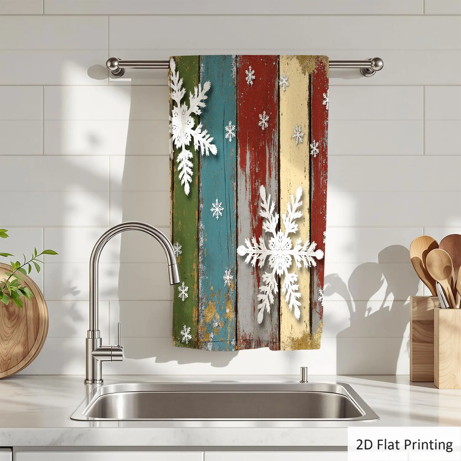 

1Pc Christmas Snowflakes Weathered Wood Multi Colored Bathroom Hand Towel Bath Towel, Multiple Size Microfiber Polyester Towel, Unique Home Decorative Kitchen Towels, Festival Bathroom Accessories Decor, Quick Dry and Absorbent