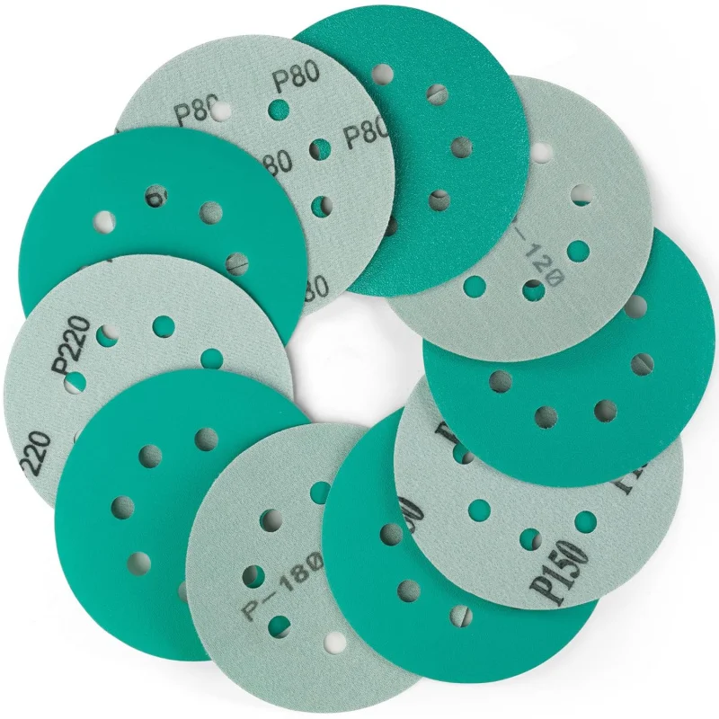 5-In 8-H Sanding Assortment 80-220 Grit Sandpaper Hook and Loop Film Discs Sand Paper for Random Orbital Sanders