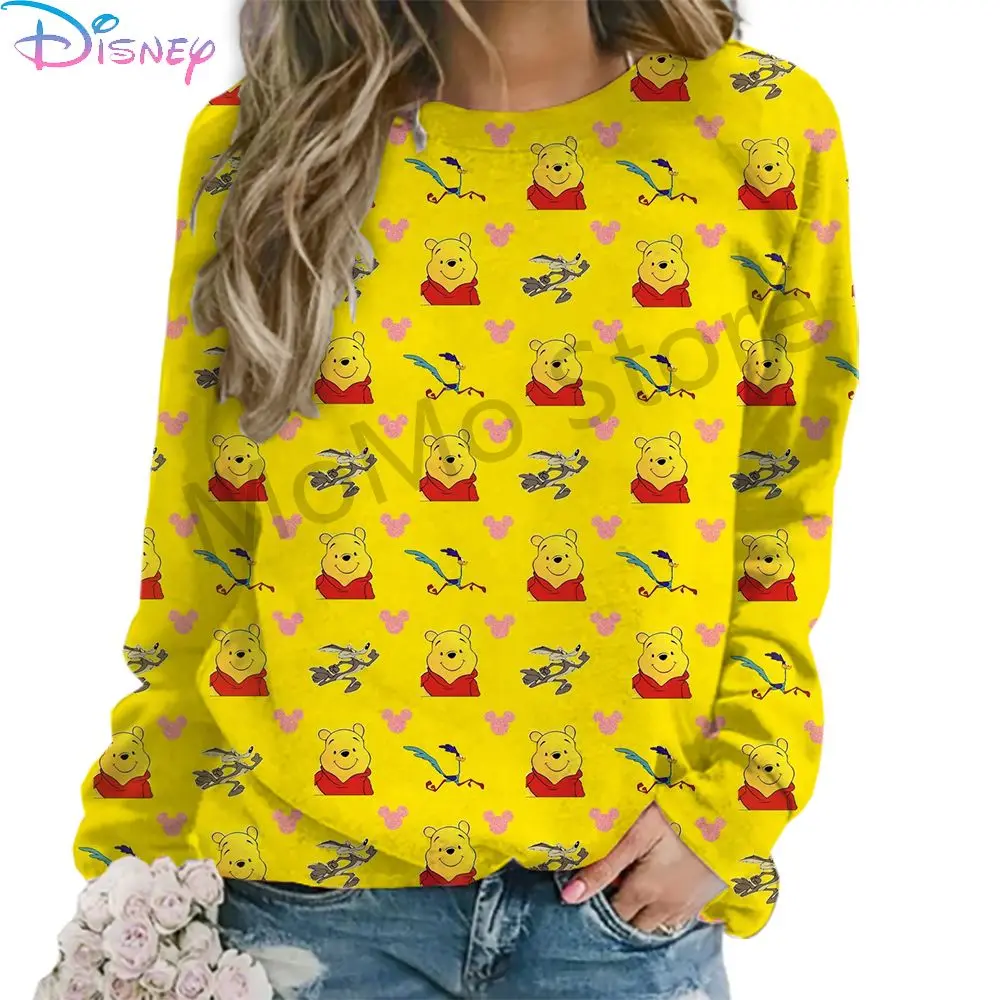 Disney Winnie The Pooh Women\'s Long Sleeve Sweatshirts O Neck New Y2k Clothes Lovely Autumn Party S-3XL Streetwear Fashion 2024