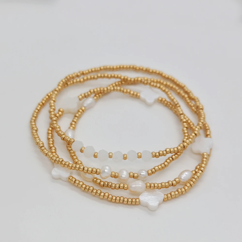 Vlen Miyuki-Armbänder, natürliches Perlenarmband für Damen, 18 Karat vergoldete Glasperlen, Stretch-Pulseras, Boho-Schmuckzubehör – Detail 1